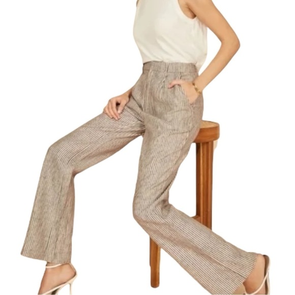 NWT Reformation Stripe Linen Cello Wide Leg Pants - Picture 1 of 10